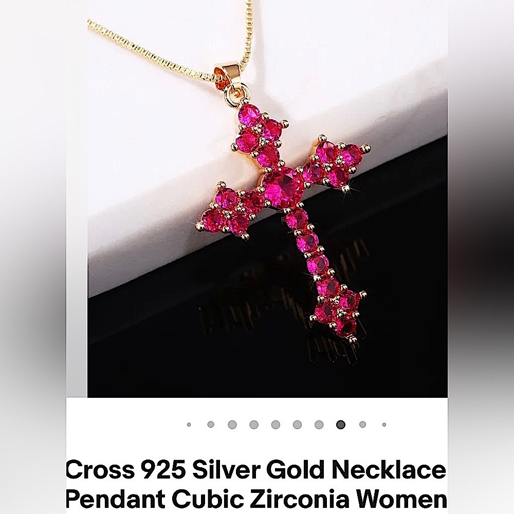 Sparkly crystal cross 925 Sterling pavé bling 1” high crystal cubic zirconia